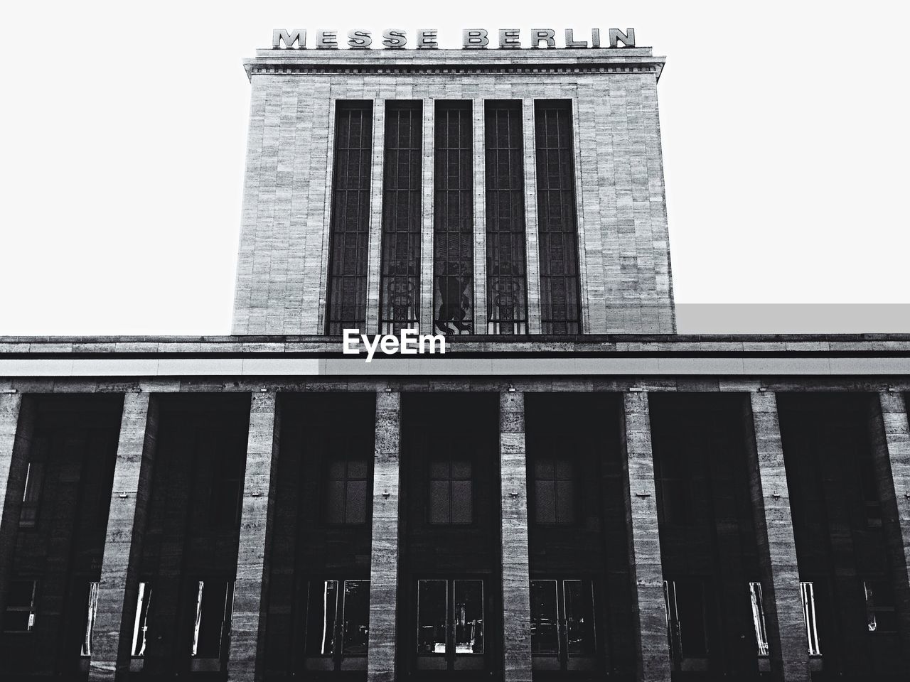 Low angle view of messe berlin building against clear sky