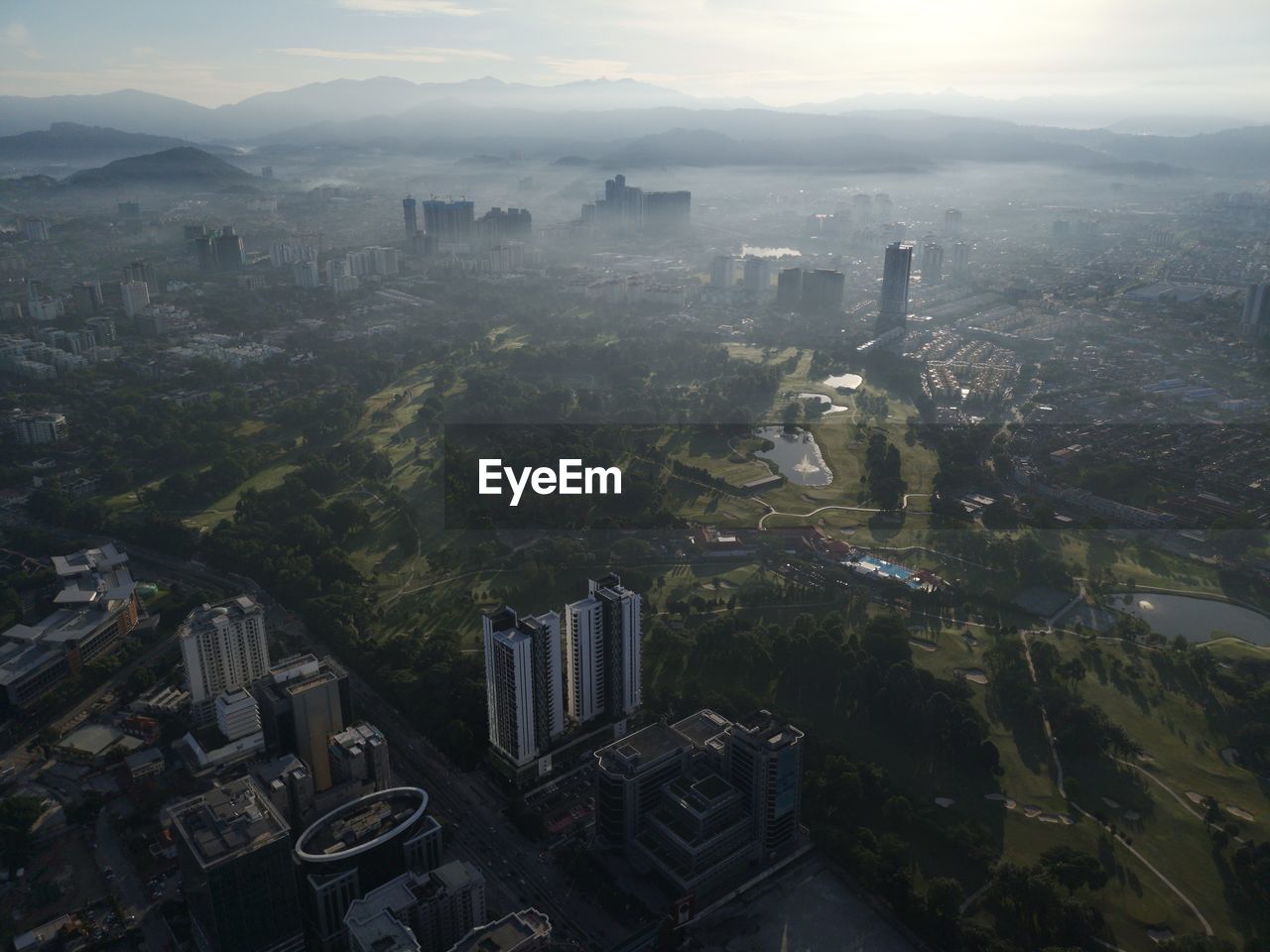 High angle view of buildings in city