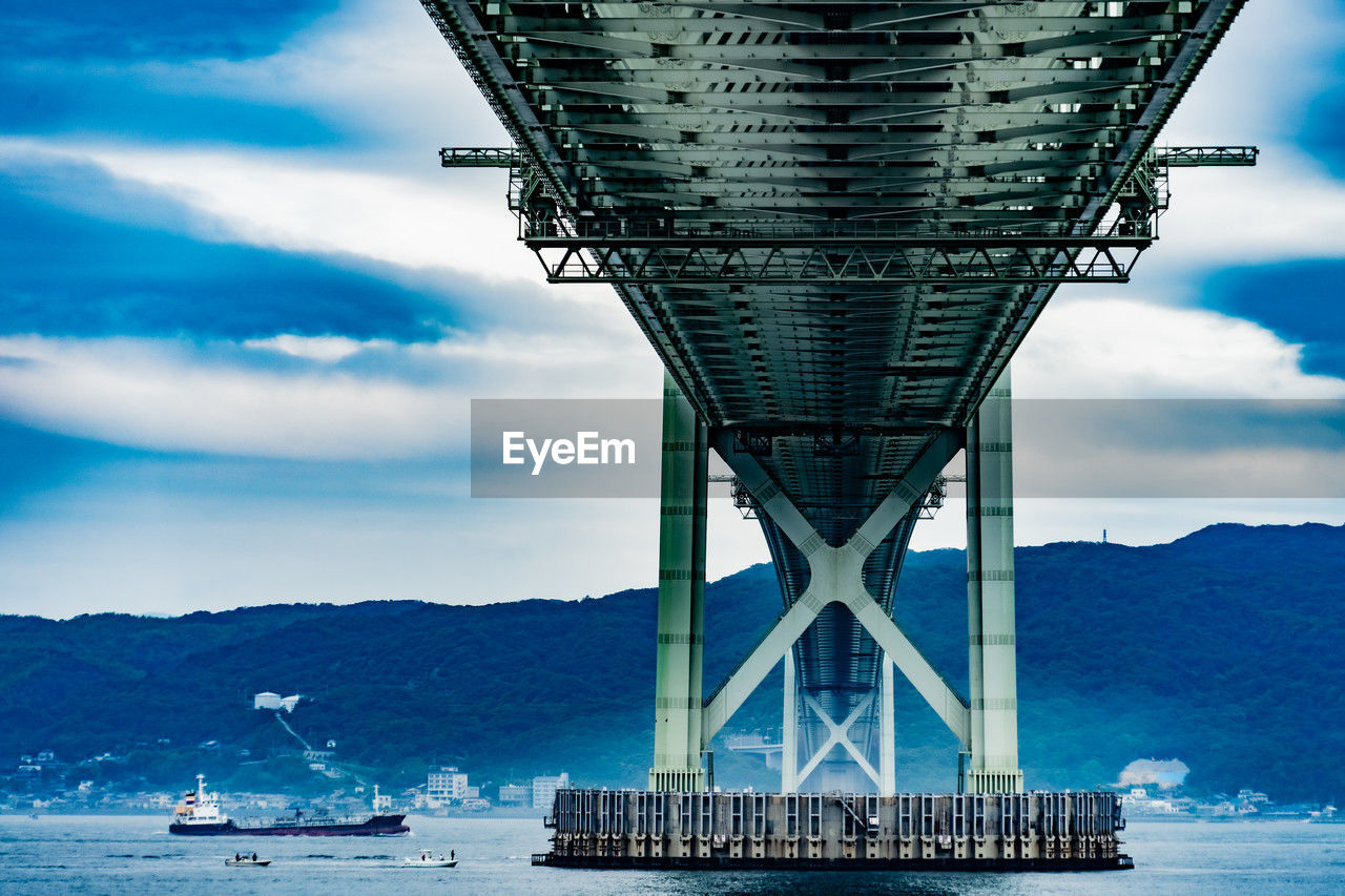 low angle view of bridge over sea against sky