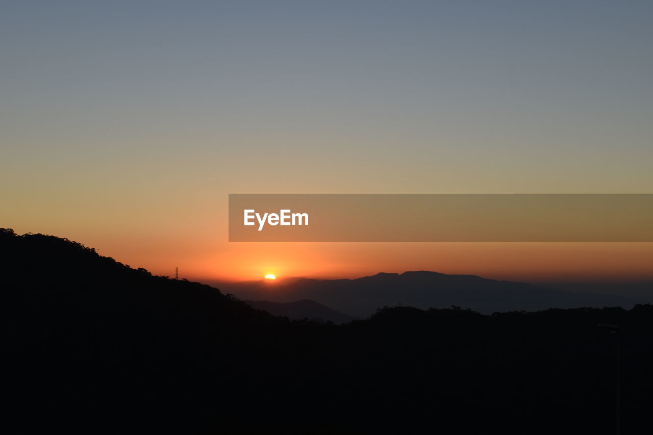 SILHOUETTE MOUNTAINS AGAINST SKY DURING SUNSET