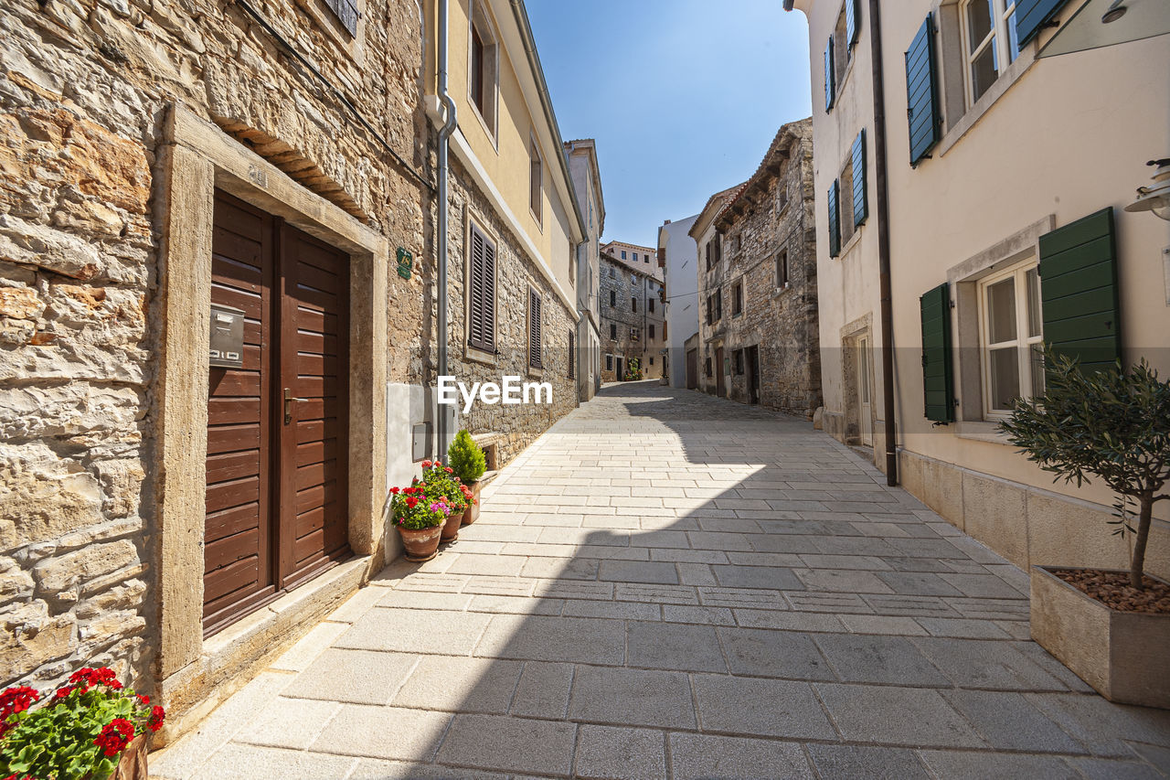 Footpath amidst buildings in city