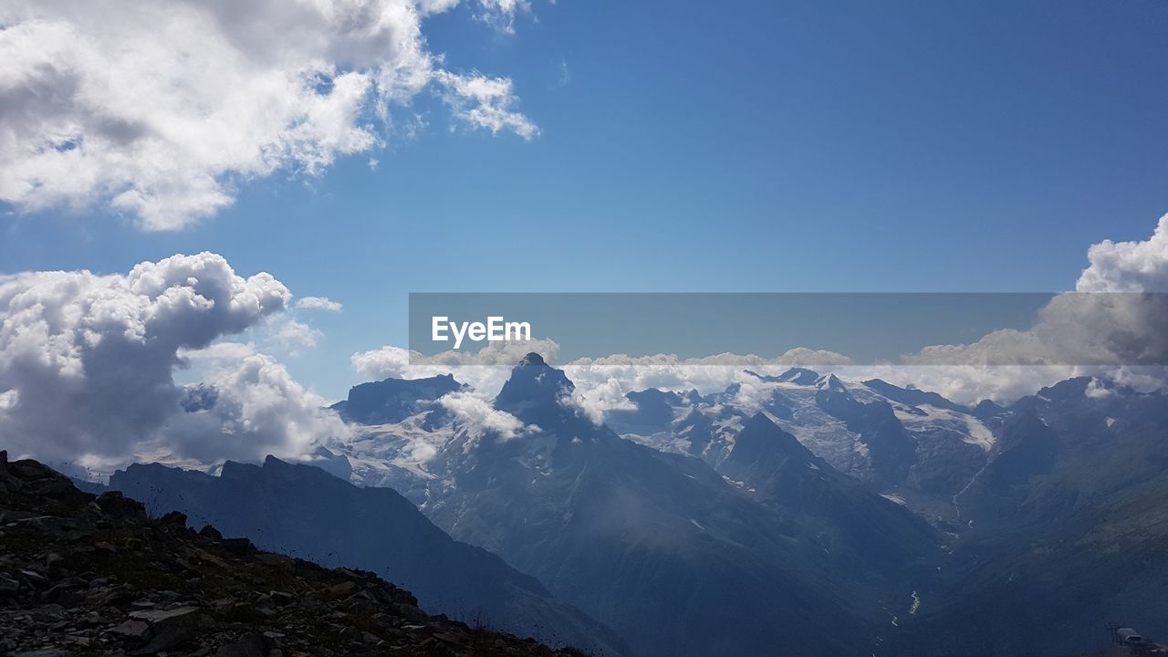 Scenic view of snowcapped mountains against sky