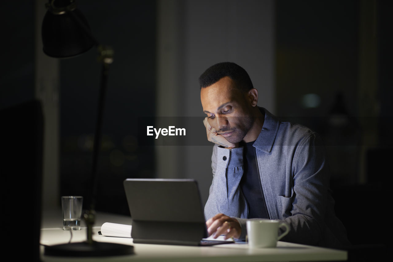 Man working late in office