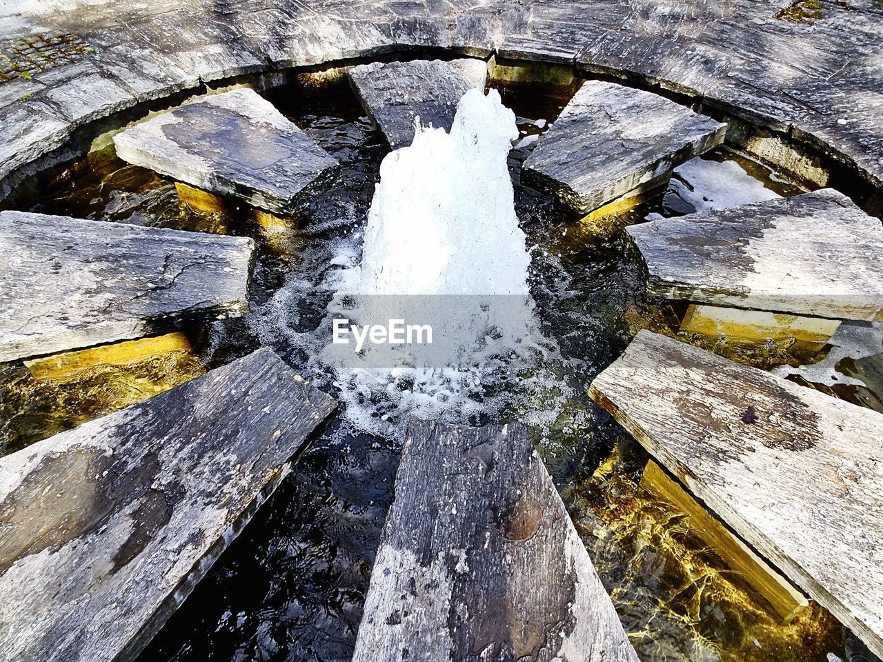 High angle view of water fountain in park