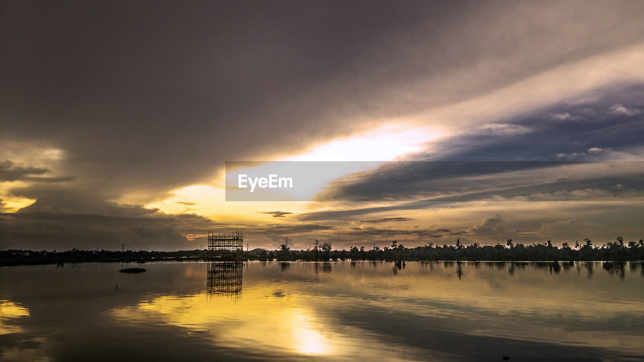 Scenic view of lake against sky during sunset