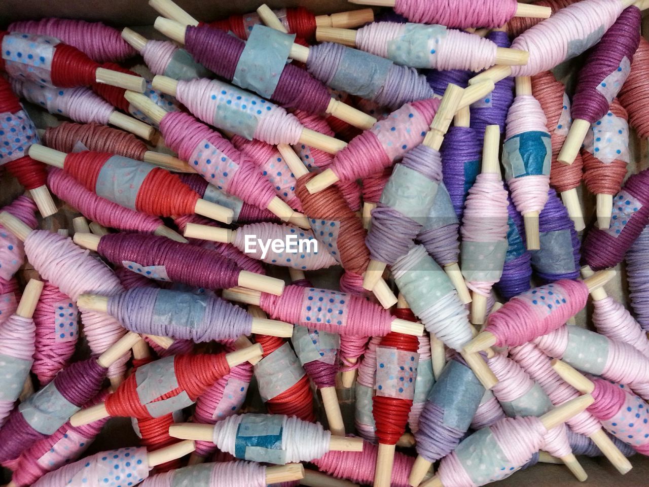 Full frame shot of colorful thread spools