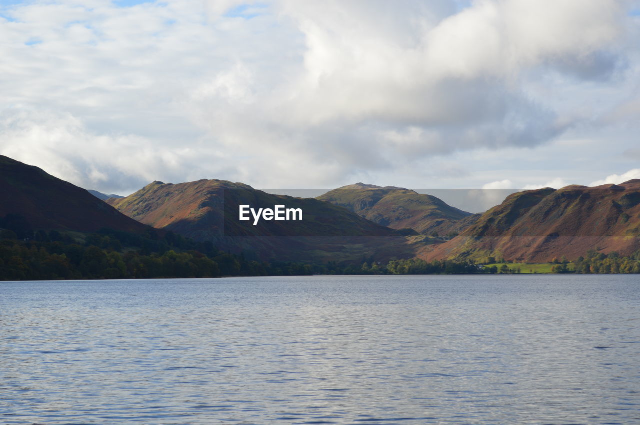 Scenic view of lake against cloudy sky