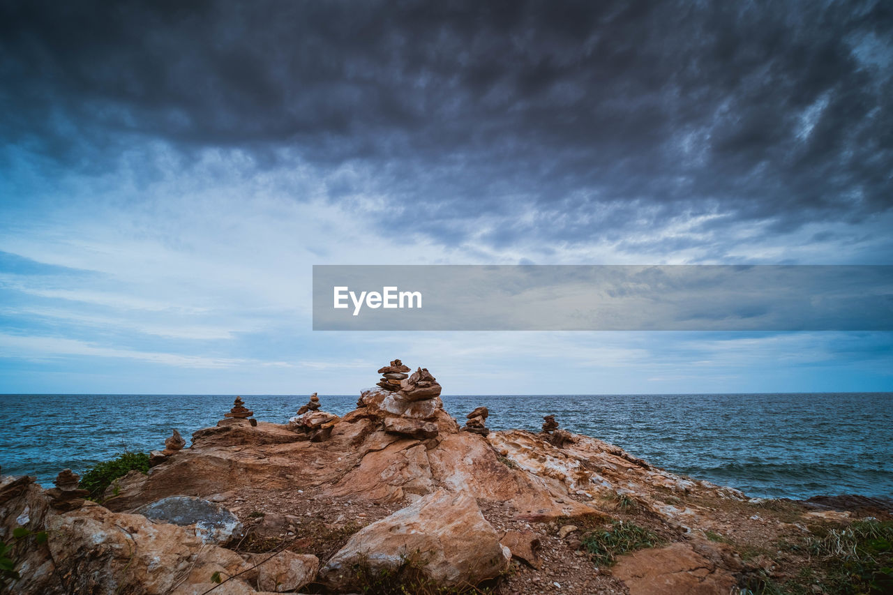 Sea with smooth wave and rock landscape. nature of seascape in vacation holiday travel relax time.