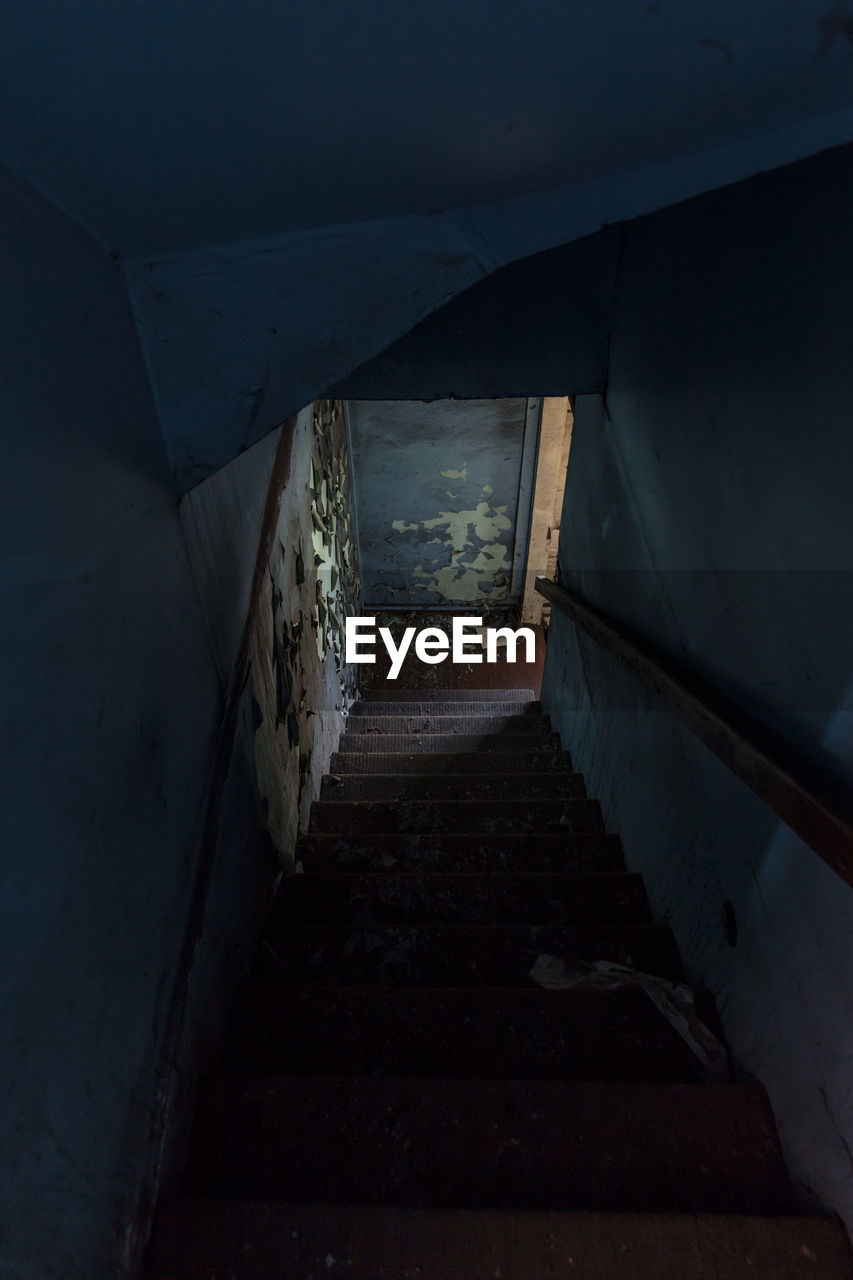 High angle view of empty staircase in old building