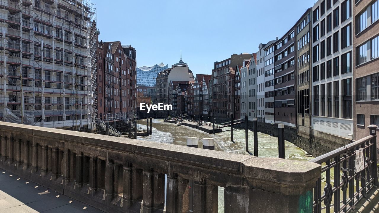 BRIDGE OVER CANAL AND BUILDINGS AGAINST SKY