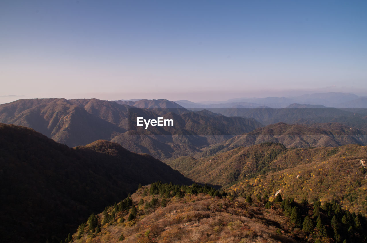 Scenic view of mountains against clear sky