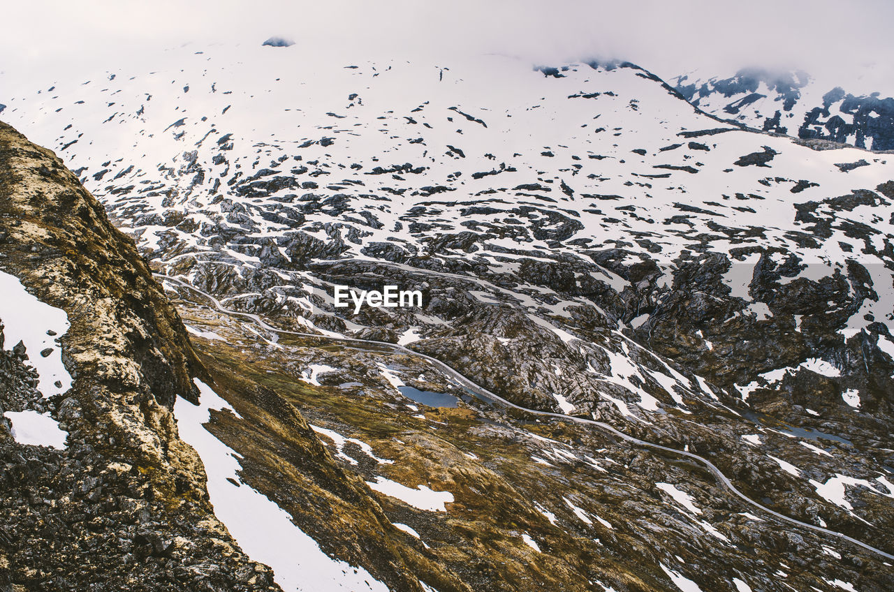 Scenic view of snow covered mountain against sky