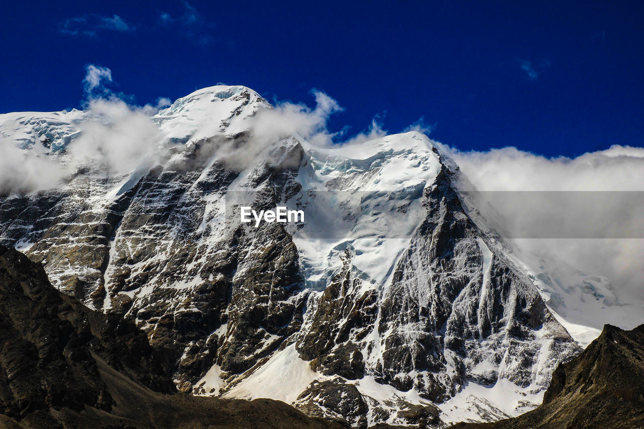 Panoramic view of snowcapped mountains against sky