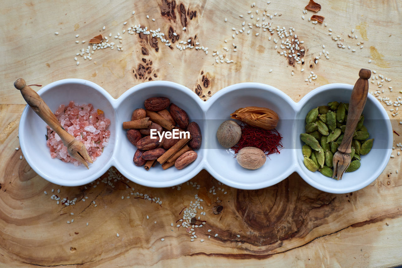 HIGH ANGLE VIEW OF SALAD IN BOWL ON TABLE