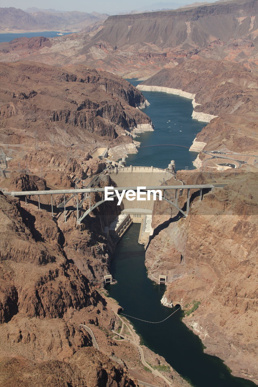 Aerial view of hoover dam and bridge