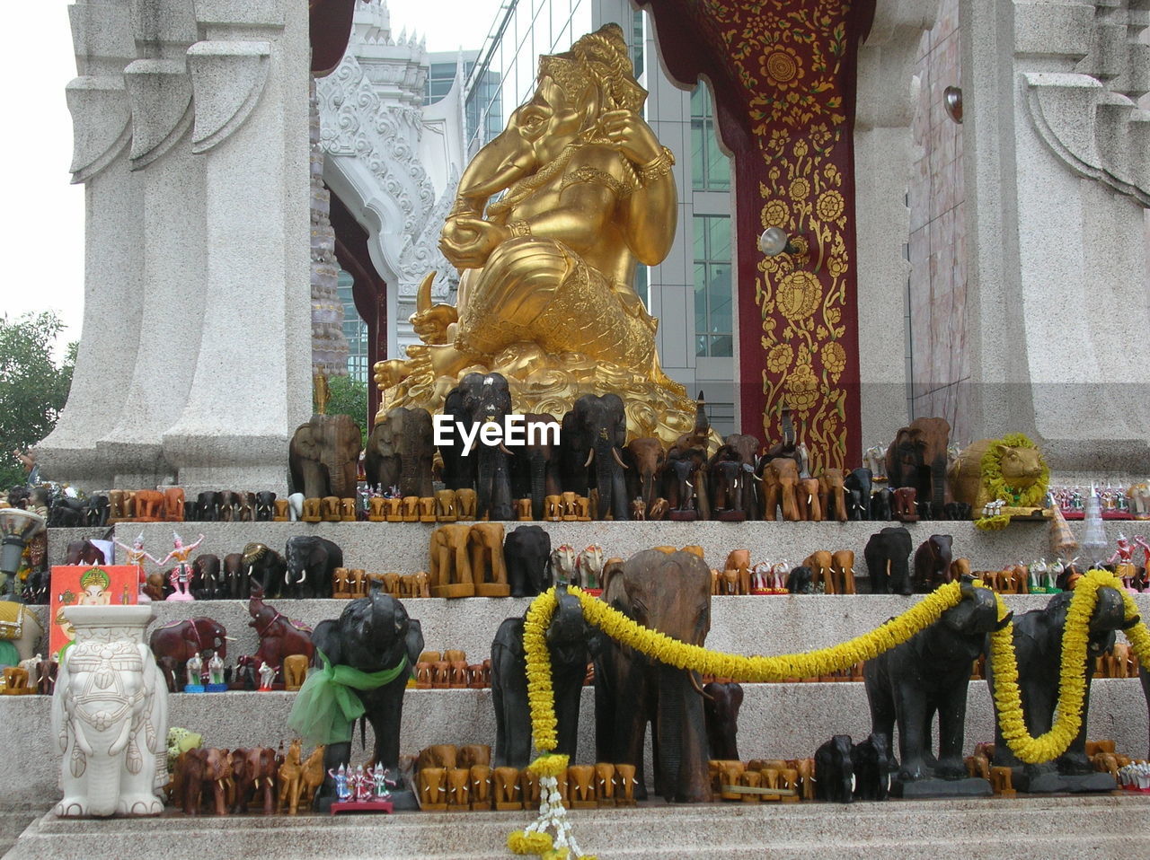 Asian temple with elephant statues