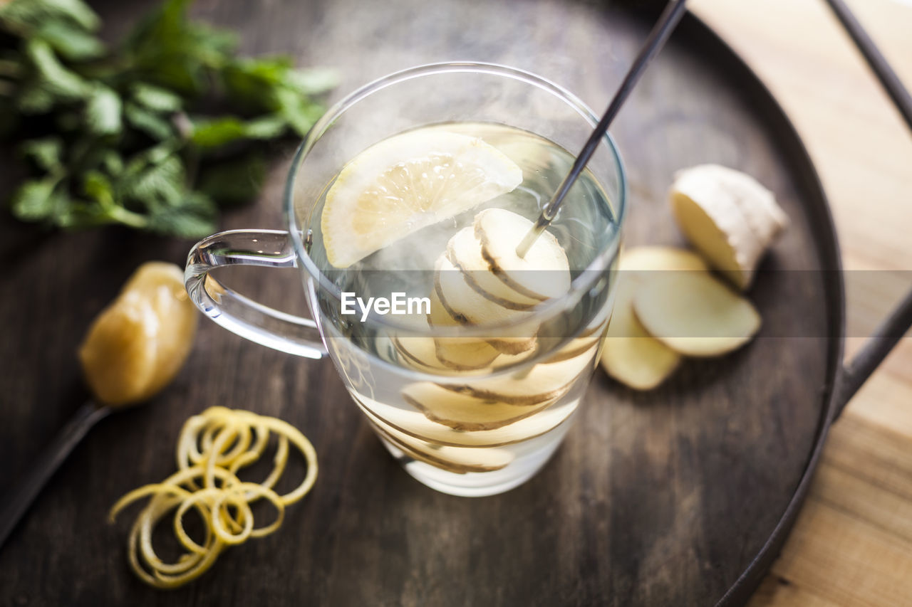 Close-up of drink in glass on table