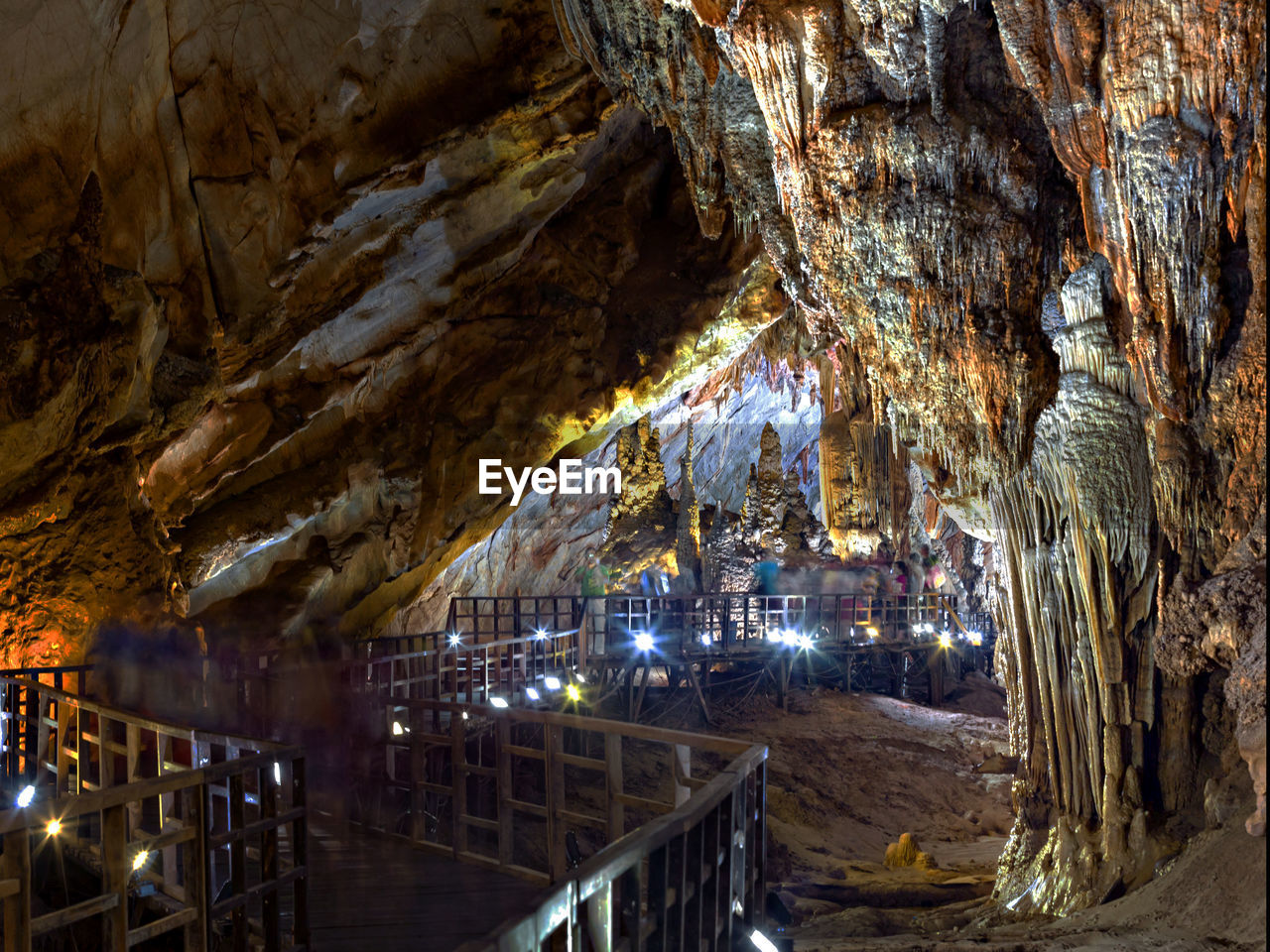 Panoramic view of illuminated cave