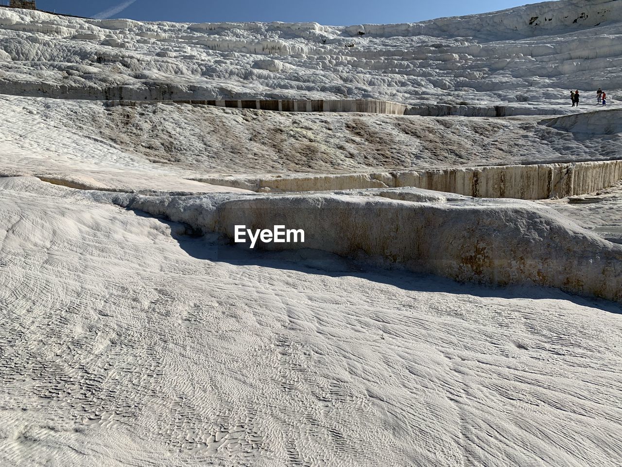 Aerial view of city at salt terraces at pamukkale in turkey 