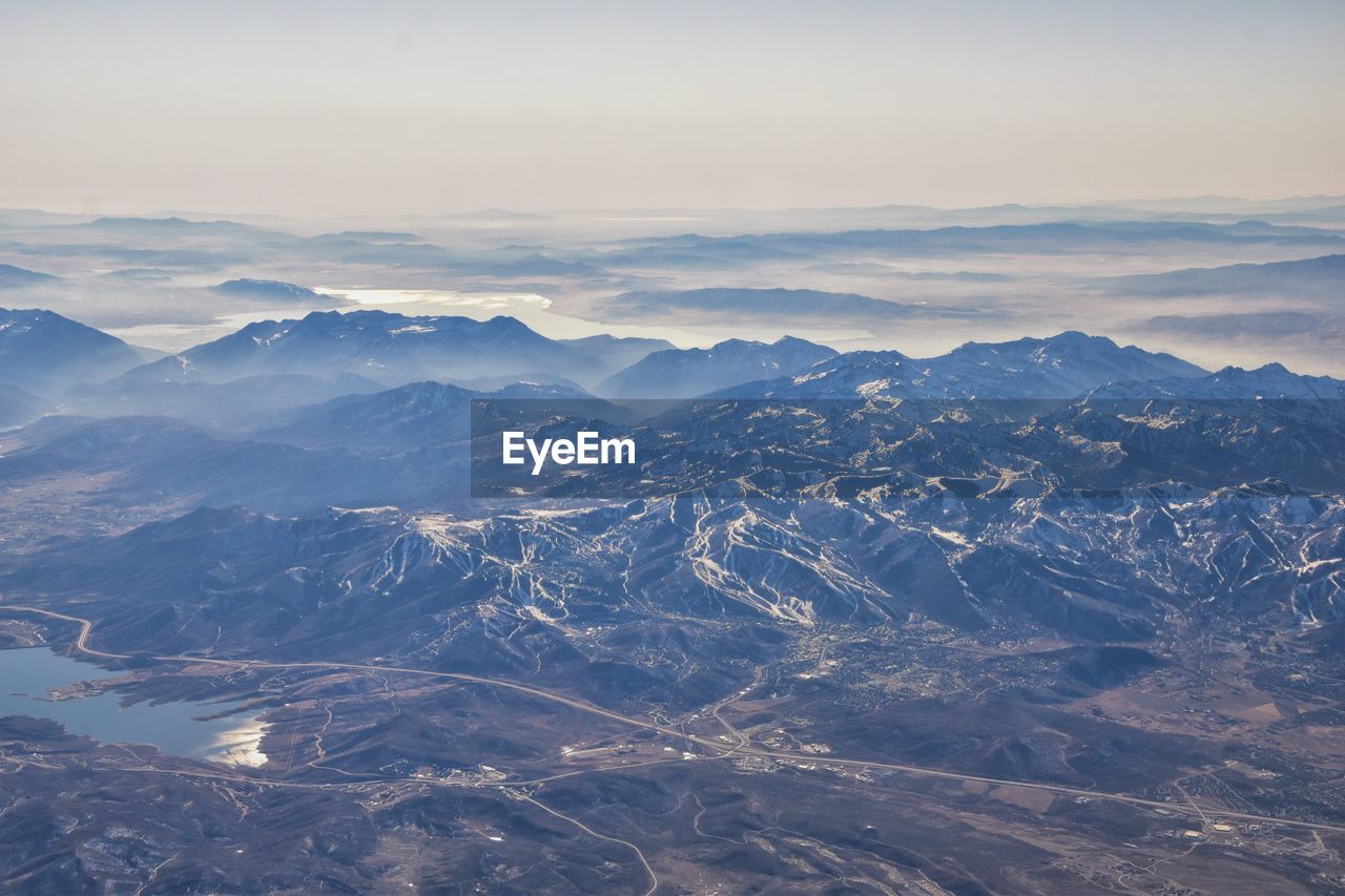 Wasatch front rocky mountain range aerial view from airplane in fall salt lake salt lake city utah