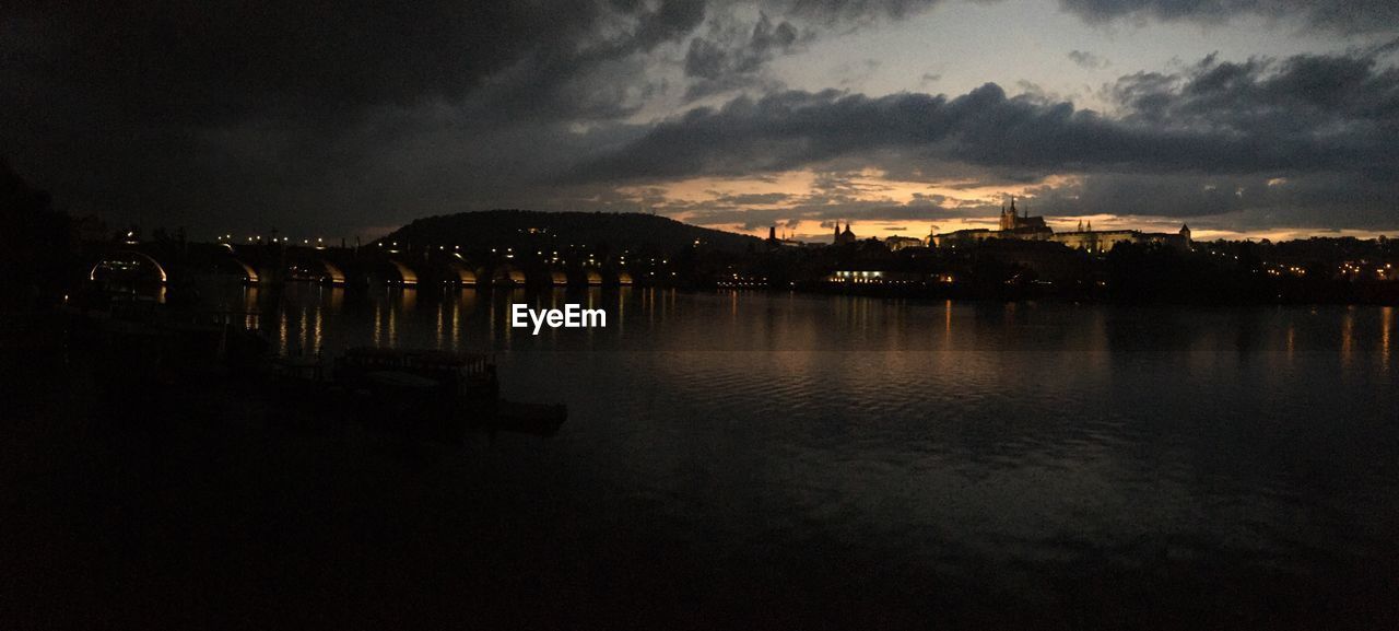 Panoramic view of city against sky at night