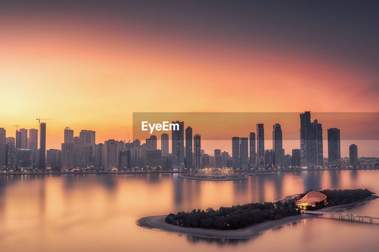 View of city at sunset
