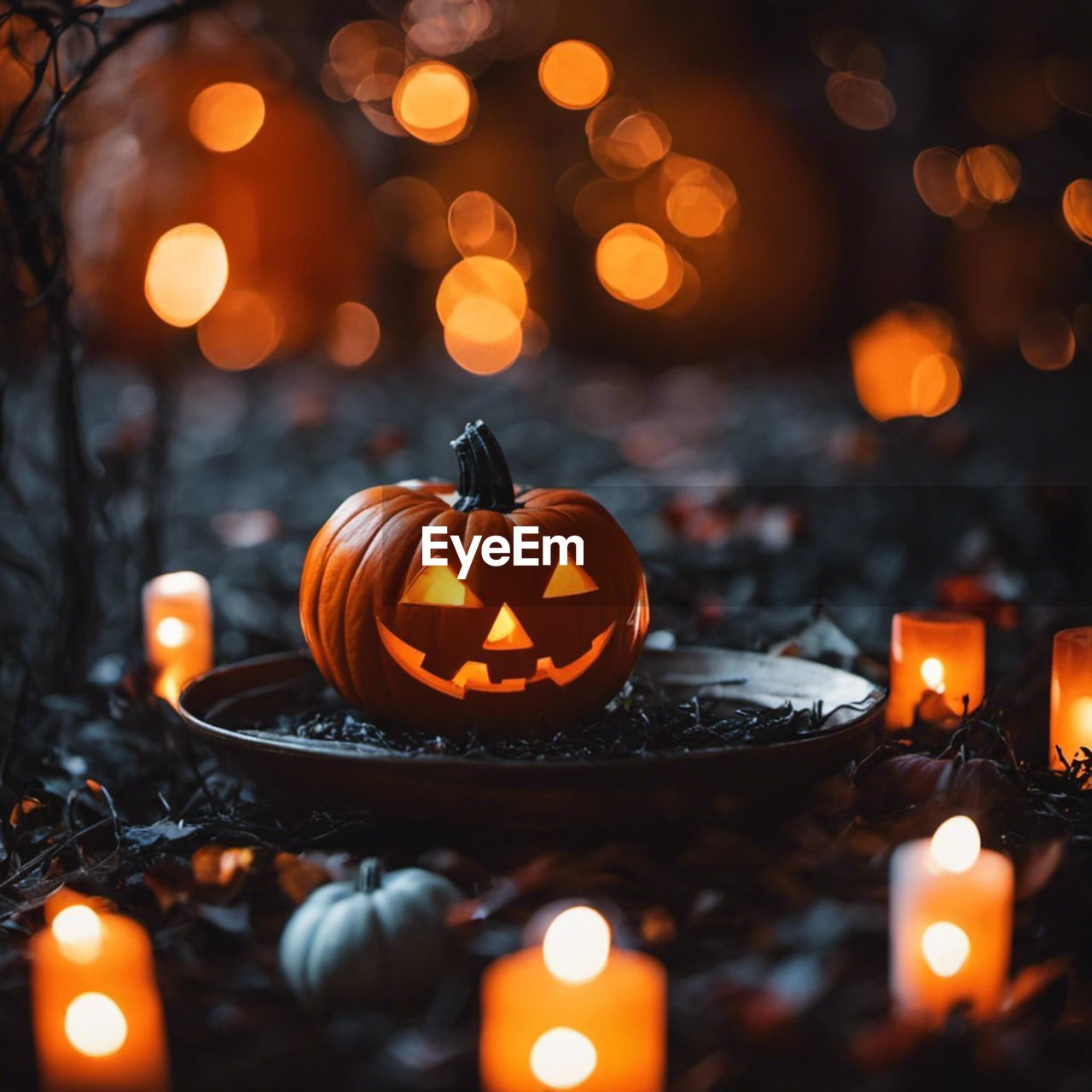 close-up of jack o lantern at night