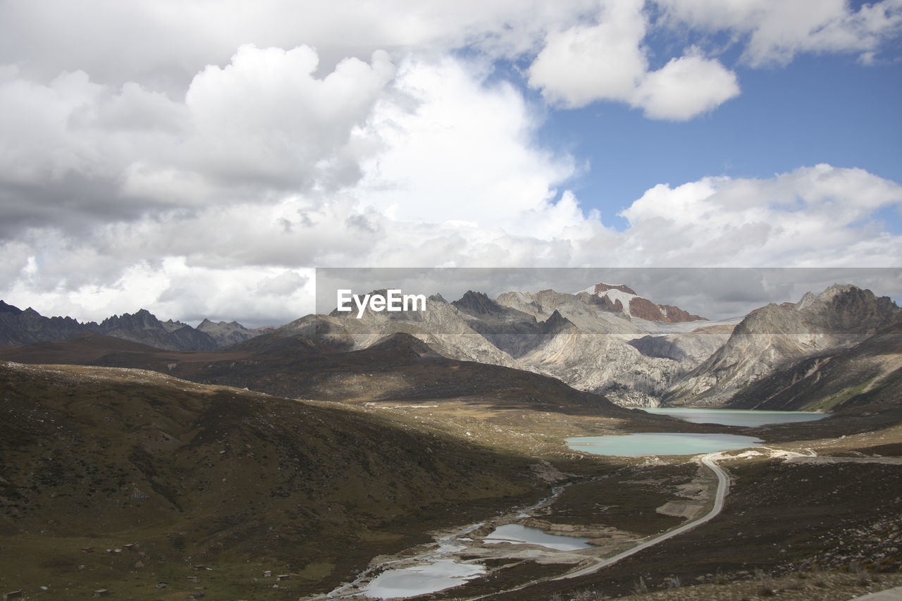 Scenic view of landscape and mountains against sky