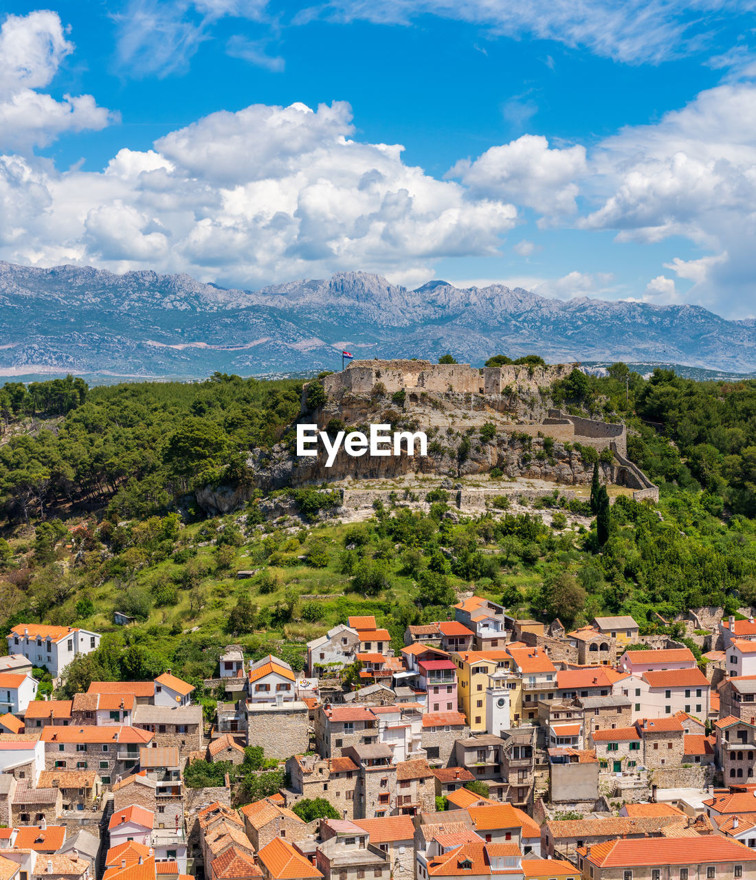 High angle view of townscape against sky