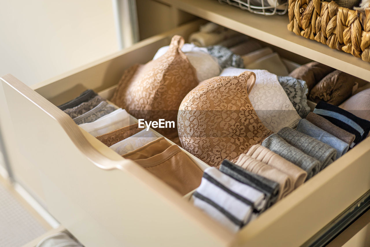 high angle view of food in shelf