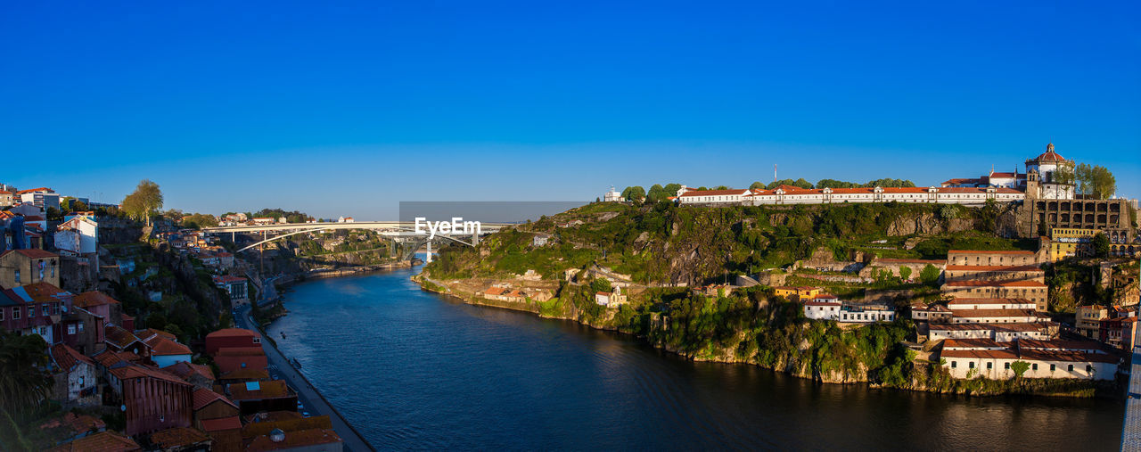 Panoramic view of the duoro river, porto city and vila nova de gaia in portugal