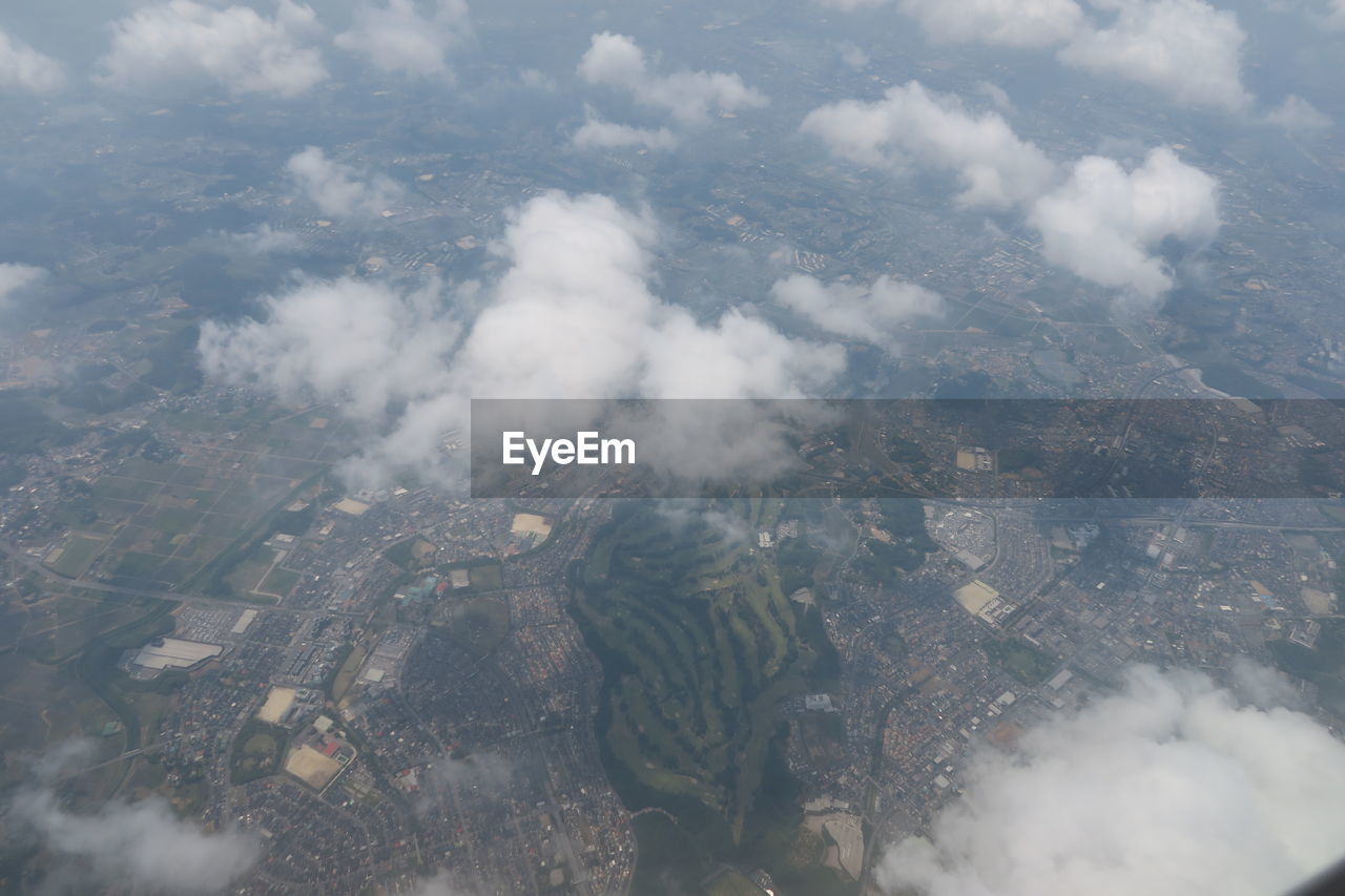 High angle view of aerial shot of cityscape