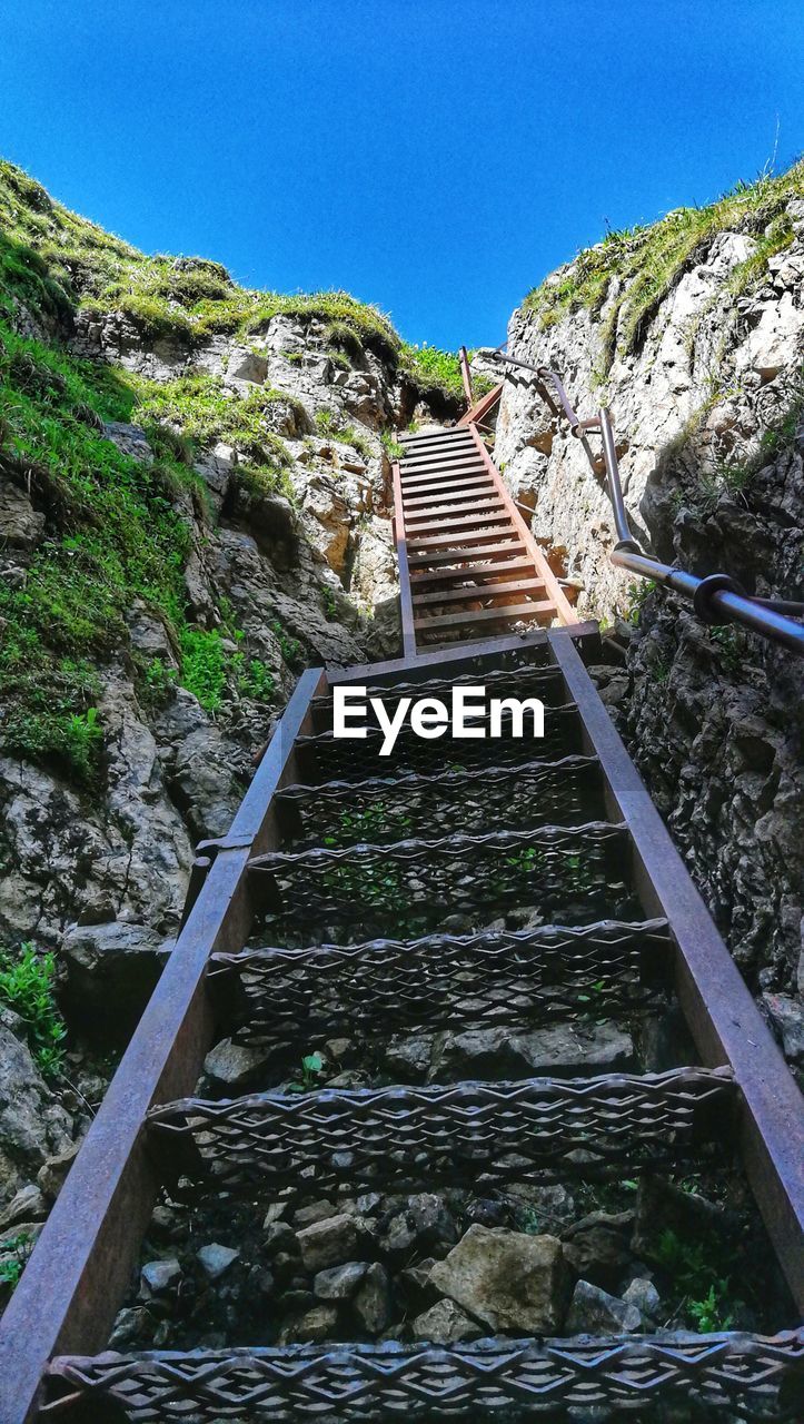 LOW ANGLE VIEW OF RAILROAD TRACK AGAINST CLEAR SKY