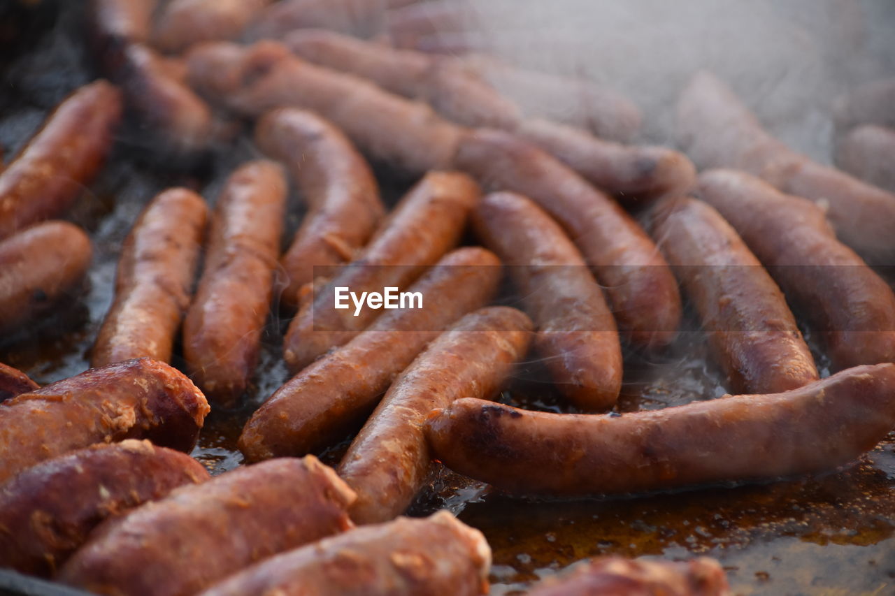 Close-up of meat on barbecue grill