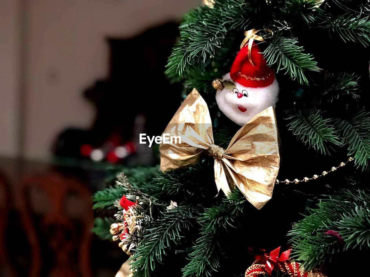 Christmas decorations hanging on tree