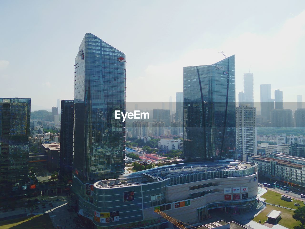 AERIAL VIEW OF SKYSCRAPERS