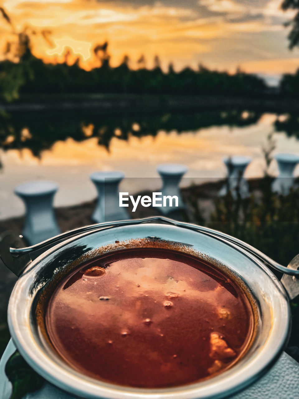 food and drink, morning, drink, food, sky, refreshment, nature, focus on foreground, no people, water, freshness, table, close-up, cloud, coffee, household equipment, hot drink