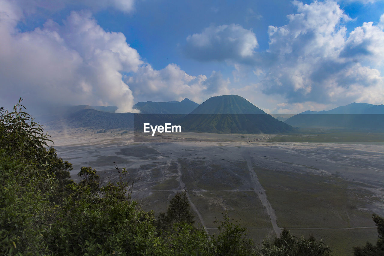 Scenic view of landscape against sky at mount bromo