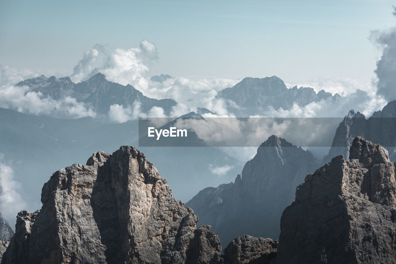 Scenic view of rocky mountains against sky