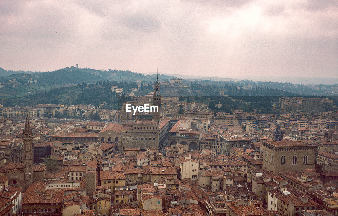 High angle view of townscape against sky
