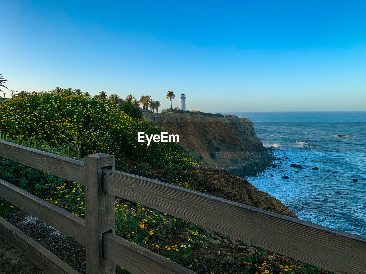 Scenic view of sea against clear blue sky in california 