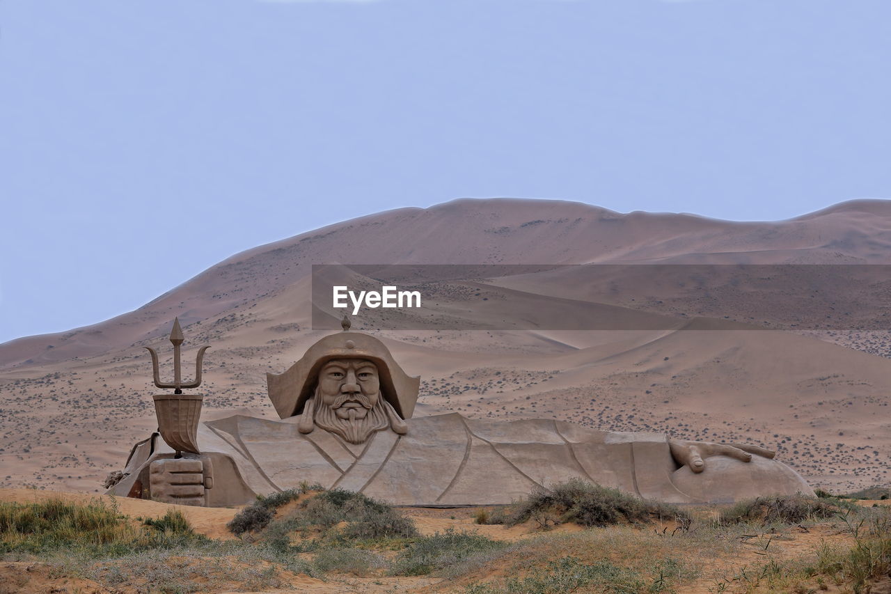 1051 statue of genghis-chinggis khan.  badain e.lake-badain jaran area gobi desert. nei mongol-china