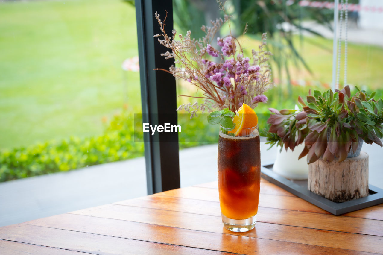 high angle view of drink on table