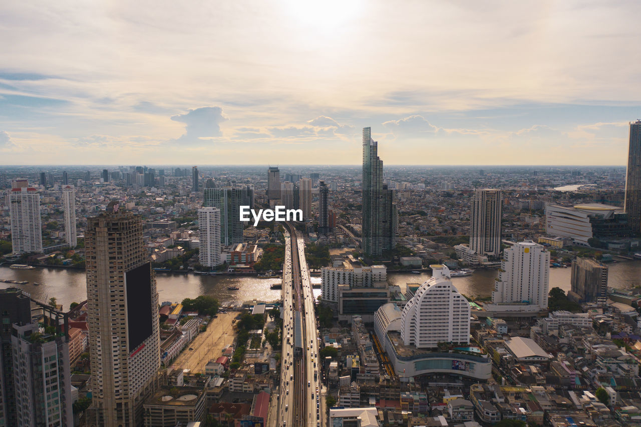 Aerial view of buildings in city