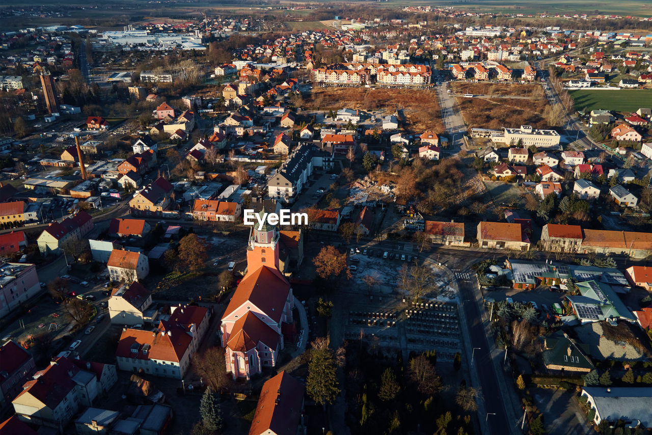 Cityscape of small european town, aerial view