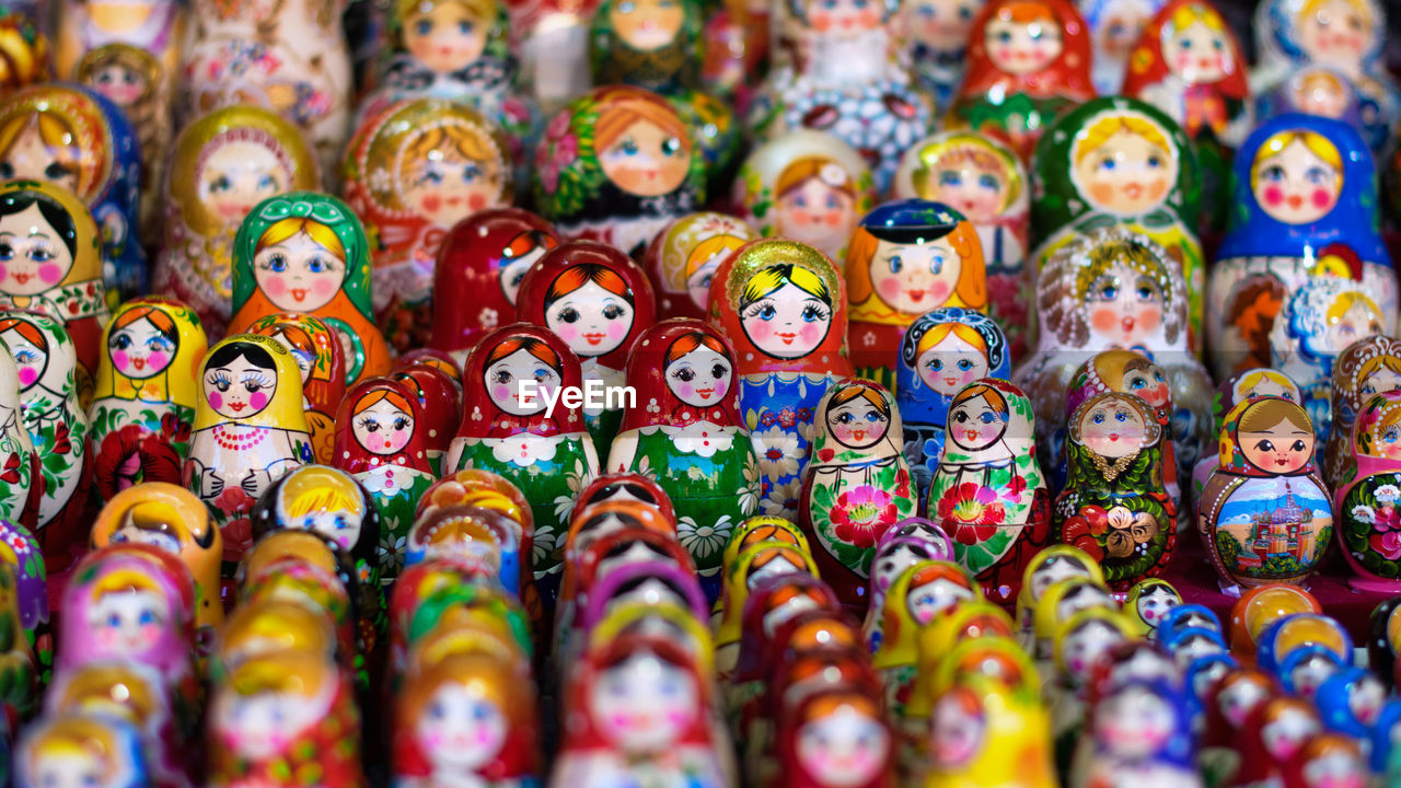 Full frame shot of russian dolls for sale in store