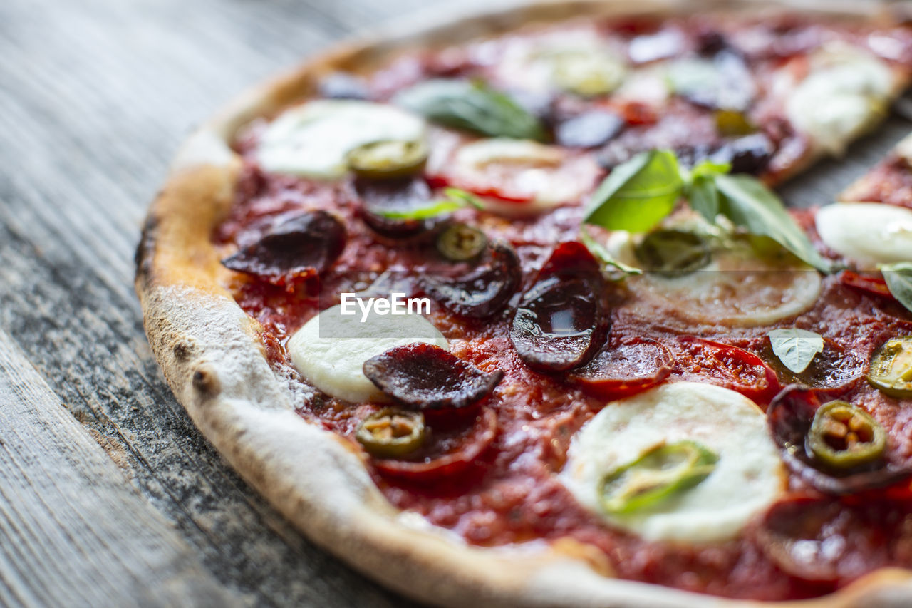 Close-up of pizza on table