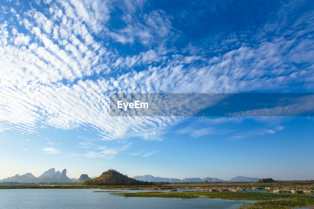 SCENIC VIEW OF SEA AND MOUNTAIN AGAINST SKY