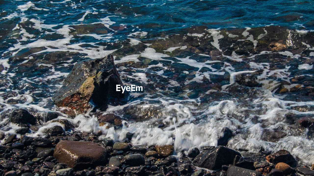 Aerial view of sea and rocks