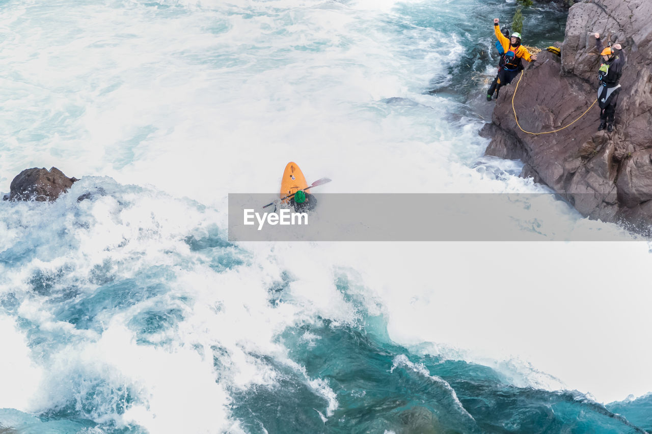 Kayakers descending the futaleufu river, a class 5 river in patagonia